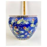 14" hand painted garden planter, blue, multi
