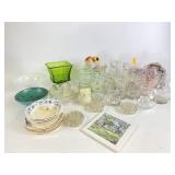 Vintage cartoon glasses set, decorative owl, milk