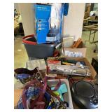 CD player, analog pass through box, mop bucket,