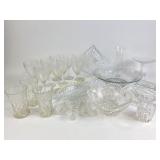Clear crystal and etched glass cups, bowls,