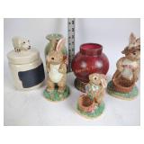Department 56 easter figurines, pig themed cream