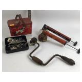 Football tin, sprayers, Sewing machine presser