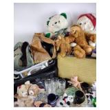 Stuffed animals, drinking glasses, bowling balls,