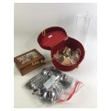 Large assortment of silverware, jewelry box,