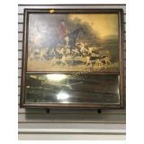 Framed picture and mirror of fox hunt, picture