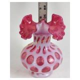 Fenton pink glass vase, approx 7"