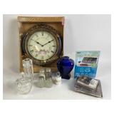 Wall clock, vase, salt and pepper shakers