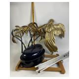 Decorative tin wall art, enamel bakeware, easel,