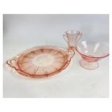 Anchor Hocking pink glass serving dish, bowl, and
