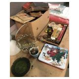 ashtray, lampshade, Avon bottle, blankets,