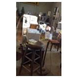 Floor lamp, no shade and bar stool