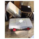 Metal stand, storage tote, luggage