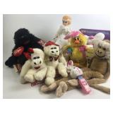 Plush toys including dancing Easter pal, monkeys,