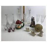 Decanters champagne glasses, candleholders, Bird
