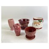 Pottery planters, vase, Santa planter, some