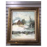 Framed painting, barn scene, 27 x 31, signed S