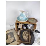 Ceramic blue floral vase and basin, religious