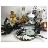 Copper bowl, oil lamps, wall decor, bird house,