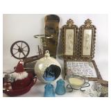 Candle holders, lamp, wall art, variety
