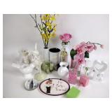 Fake flowers ceramic pigeon, rabbit, turtle, mug