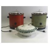 Vintage crock pots and ceramic serving bowl