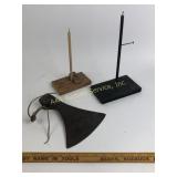 Axe head and wooden stand bases