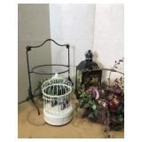 Plant hanger, bird cage with artificial birds,