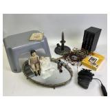 Mirrored serving tray, step stool, brass