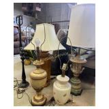 Five lamps, three have no shade, some marks and