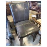 Pair of tall leather stools, wooden legs,