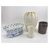 Spanish blue & white pierced bowl, stoneware