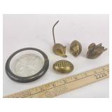 (4) brass figurines, sterling mounted glass