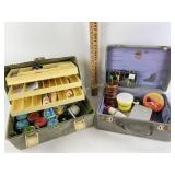 Fishing tackle box and contents, show trip case