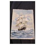 Ship watercolor painting signed Ray Waters, given