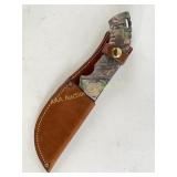 Camouflage knife w/ leather sheath, 4" blade