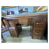 Wooden knee hole desk, worn with marks and
