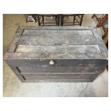 Large wooden chest, very worn, 21.5in tall,