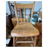 Small wooden chair, very worn, 31in tall, 15.5in