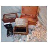 Jewelry boxes, 1 is Lane Cedar, fake pearls,
