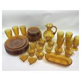 Tiara amber sandwich glassware set- pitcher,