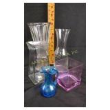 Cobalt blue glass creamer, square purple glass