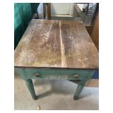 Painted wood table with drawer, very worn, 22in