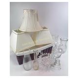 Glass vases x5, Sunburst crystal candelabra,