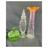 Ruffled Bud vase with a green covered candy d