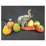 Beaded fruit and vegetable ornaments, beaded