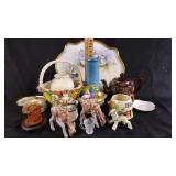 Bavarian blue lusterware vase, japanese teapots,