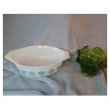 Pyrex casserole dish and green dish