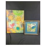 Peacock wall art, abstract painting 24"x18",