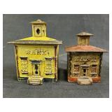 Metal bank shaped vintage coin banks