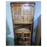 Wooden corner cabinet, bottom door is missing one